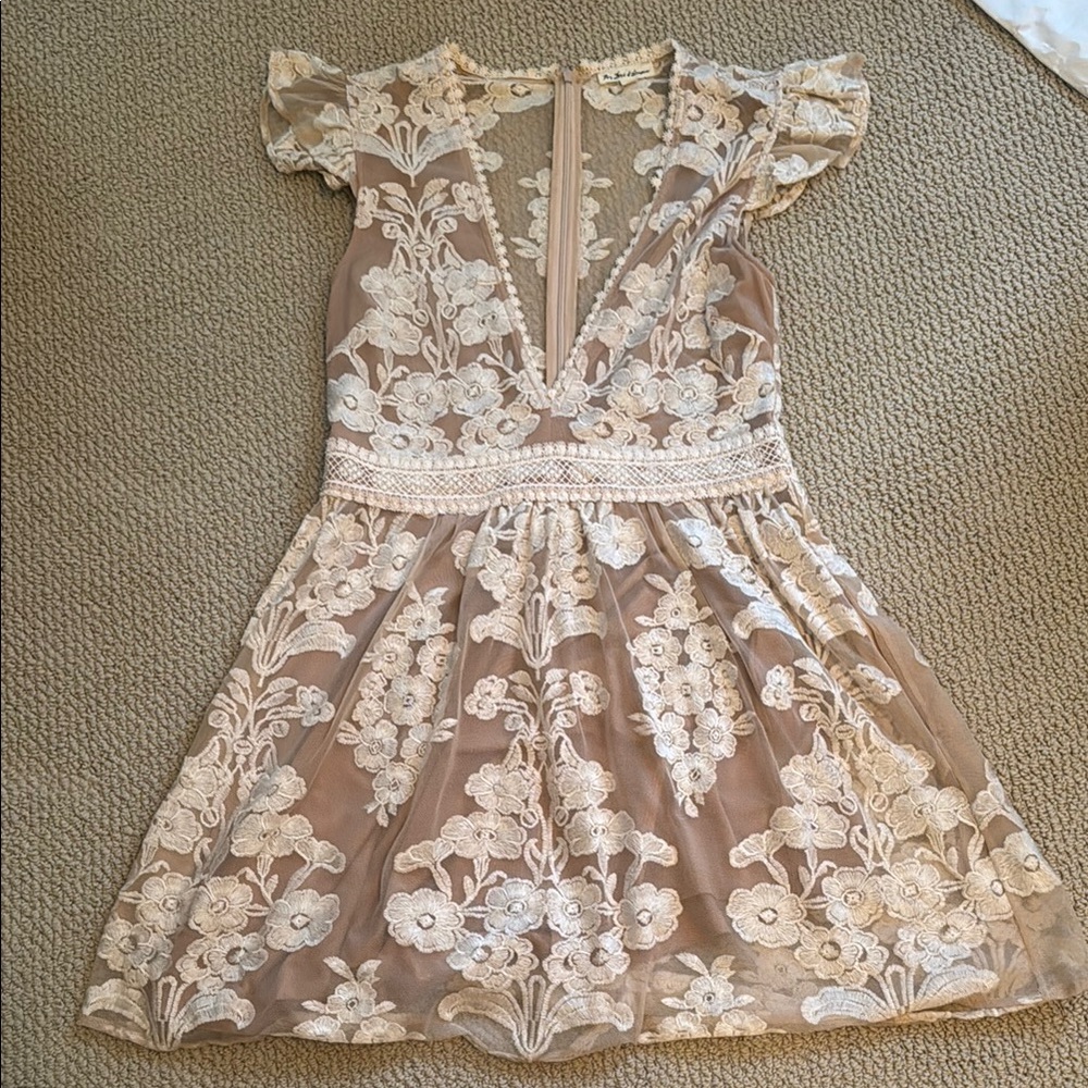For Love And Lemons Cream Floral Lace Dress